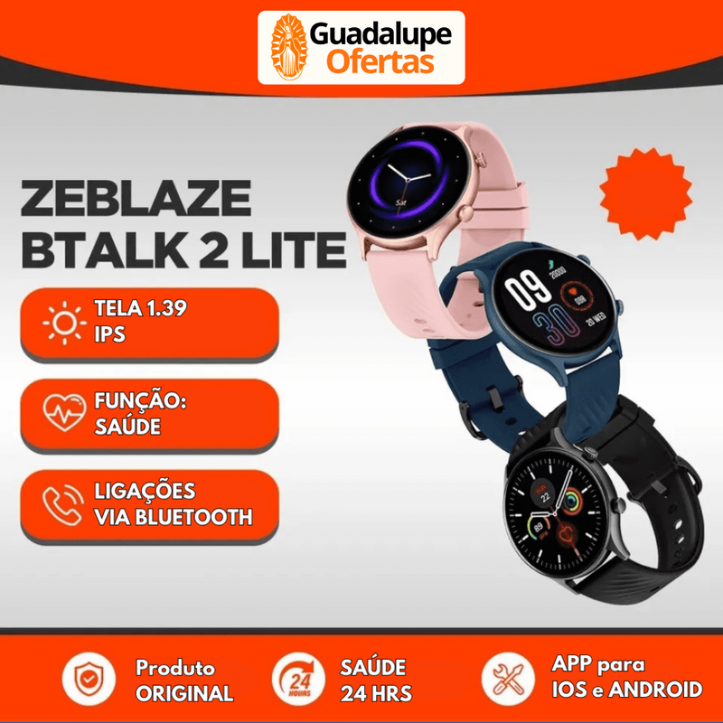 Zeblaze Btalk 2 Lite - HD Display - Monitor de saude 24H - 100 modos de treino - Resistência à água IP68